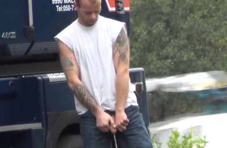 Hung Trucker Caught Pissing SpyCamDude