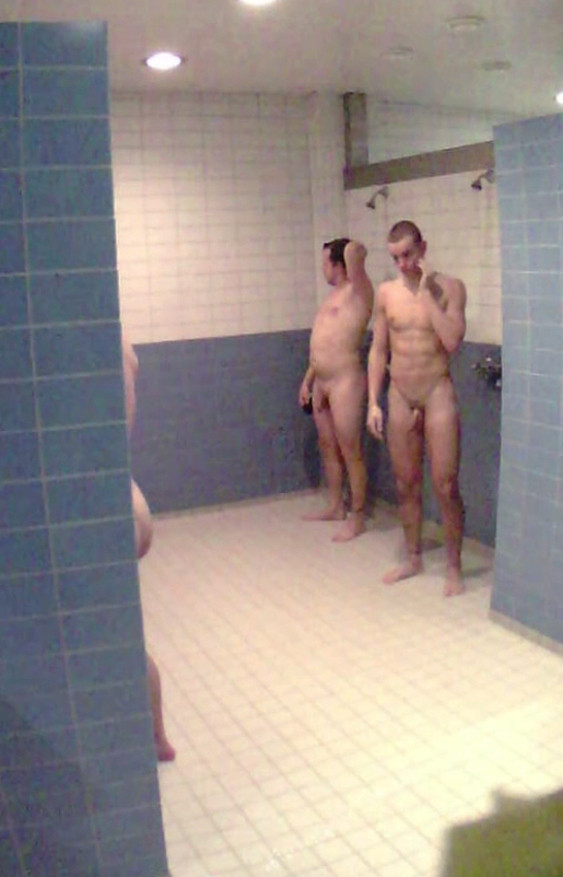 Bare naked guys coming in and out of the shower room!